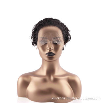 RTS Wholesaler Curly 100% Natural Short Pixie Cut Lace Frontal T Part for Black Women Lace Front Human Hair Wigs